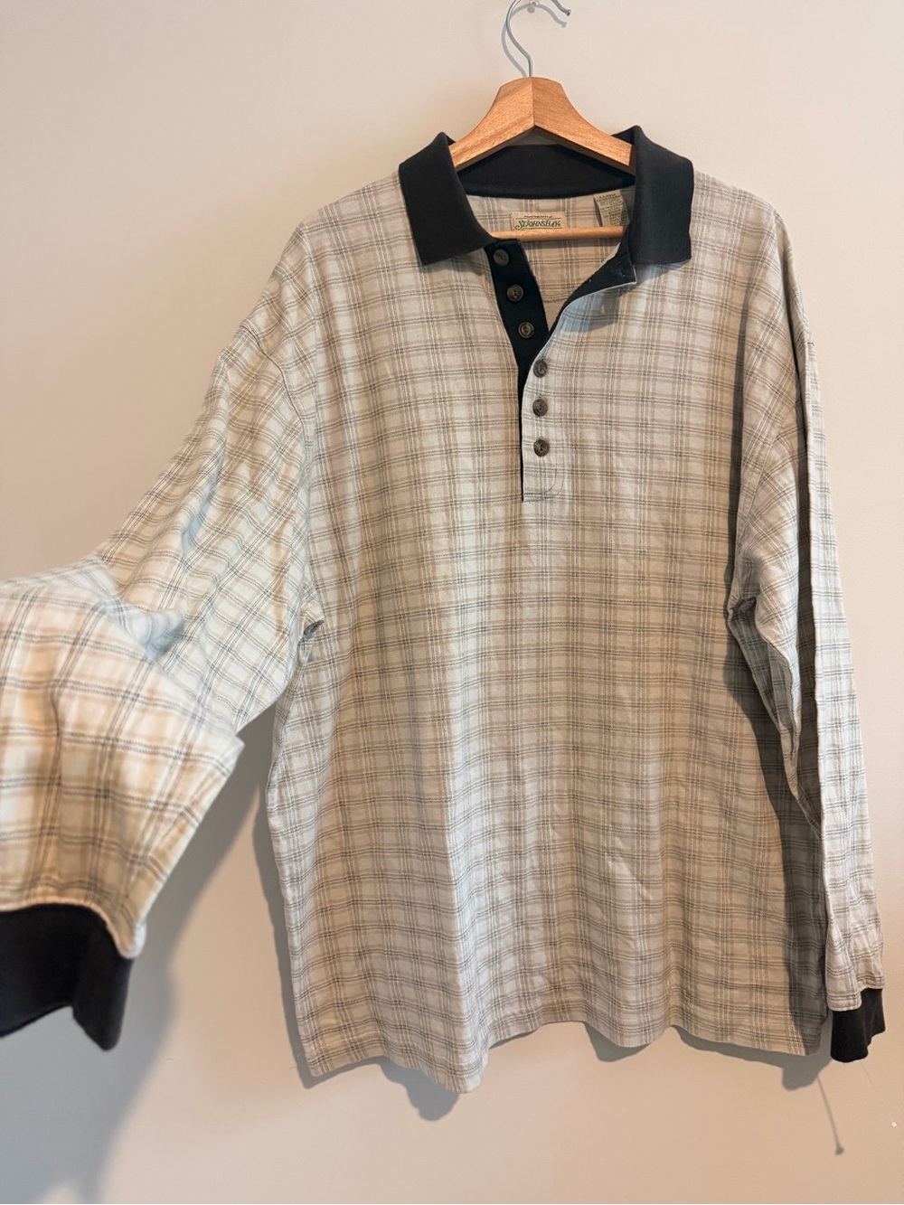 Vintage St John’s Bay Men's Long Sleeve Polo Shirt - Black Collar XL